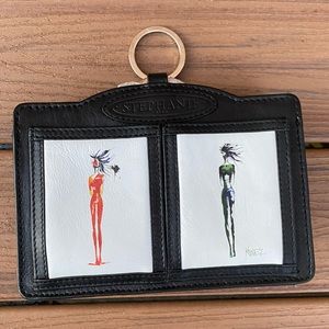 Painted leather clutch black and silver NWT